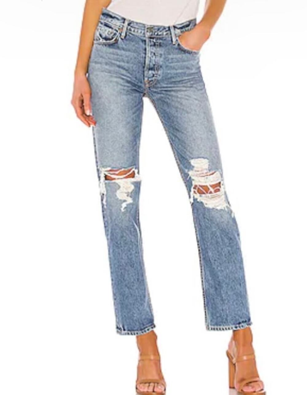 GRLFRND Button Fly Distressed High Rise Helena Jeans In Ready To Go Size 27